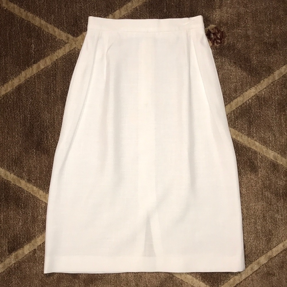 White High Waisted Knee Length Skirt